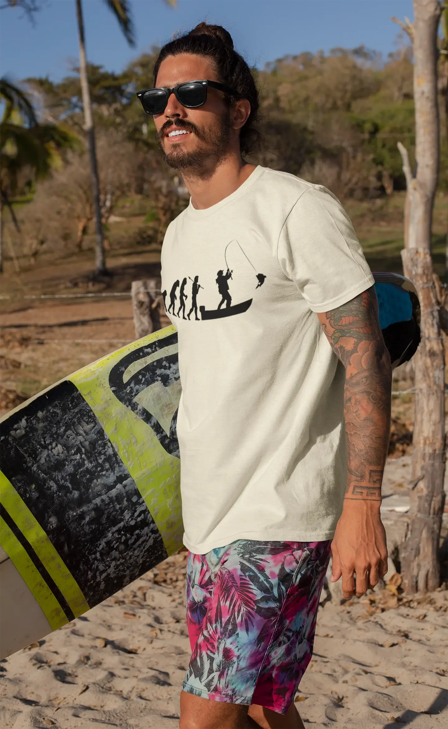 ULTRABASIC - Graphic Printed Men's Evolution of the Fishing Boat T-Shirt Grey Marl