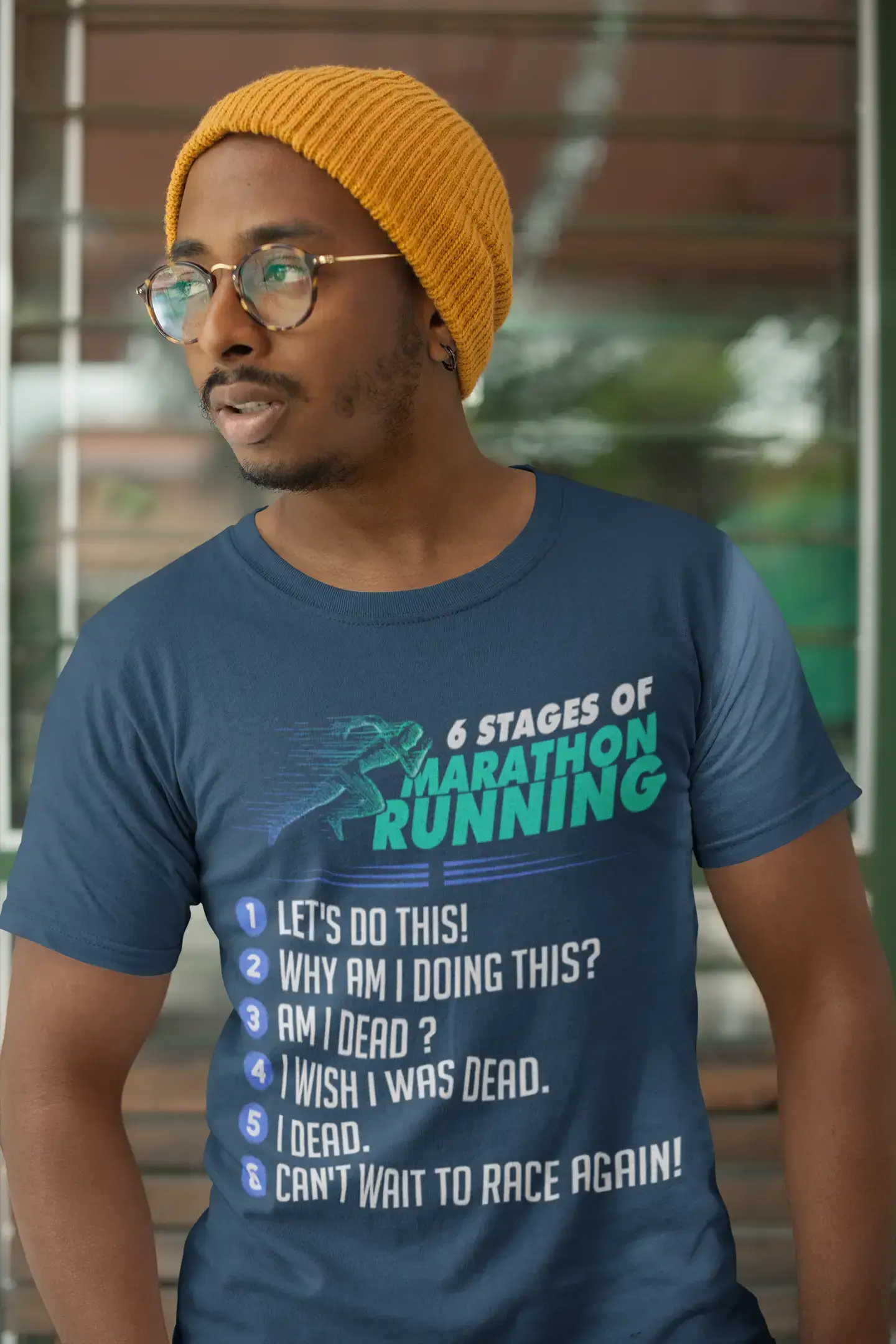 ULTRABASIC Men's Novelty T-Shirt 6 Stages of Marathon Running - Funny Runner Tee Shirt