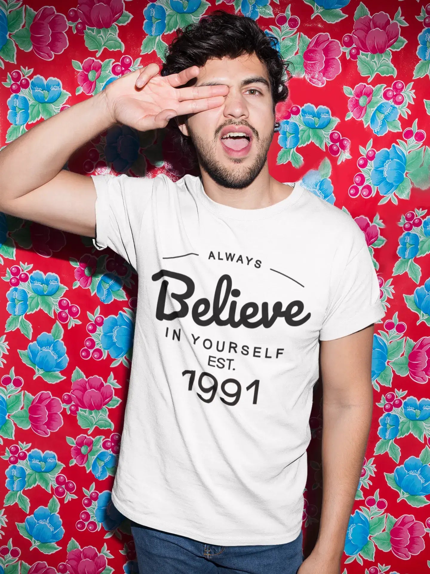 1991, Always Believe, white, Men's Short Sleeve Round Neck T-shirt 00327