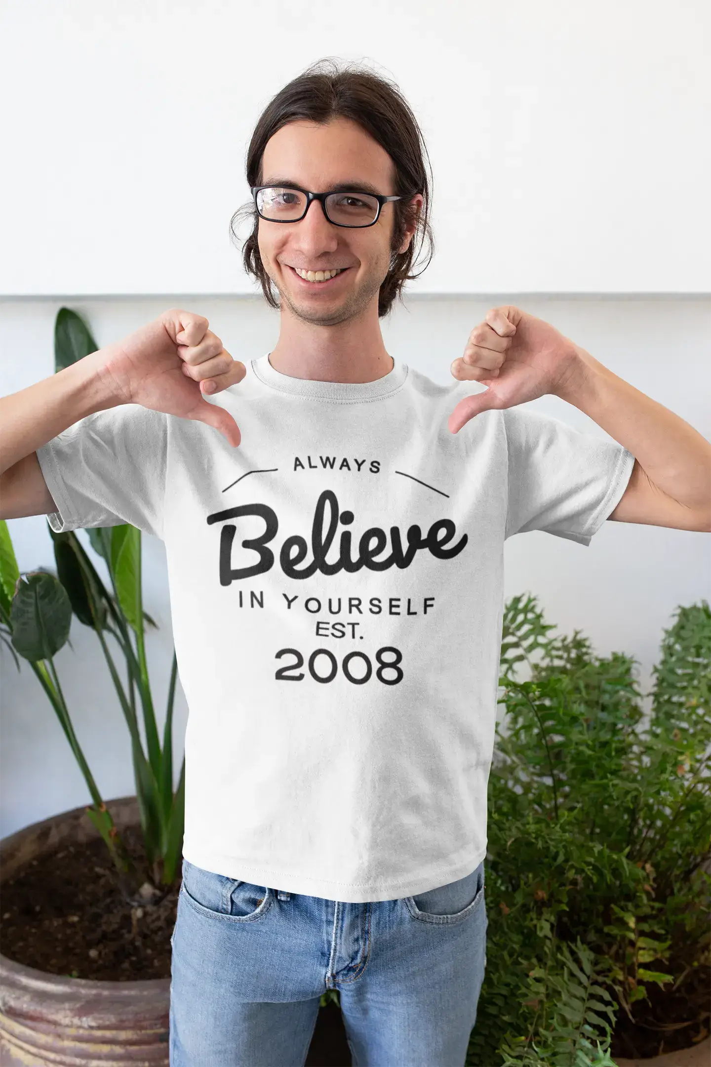 2008, Always Believe, blanc, T-shirt à manches courtes et col rond Homme 00327