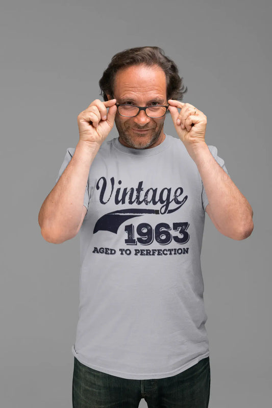 Vintage Aged to Perfection 1963, Grau, Herren-Kurzarm-Rundhals-T-Shirt, Geschenk-T-Shirt 00346