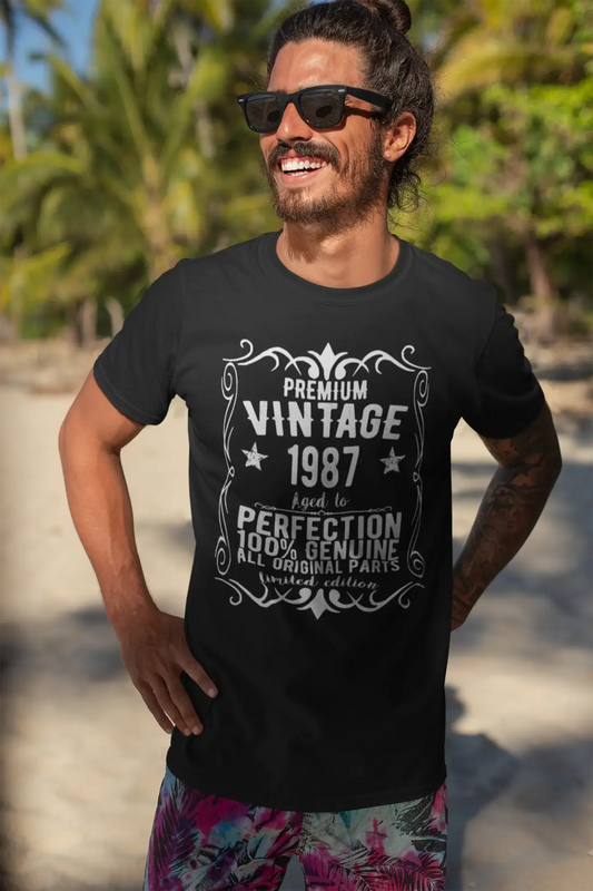 Premium Vintage Jahr 1987, Schwarz, Kurzarm-Rundhals-T-Shirt für Herren, Geschenk-T-Shirt 00347