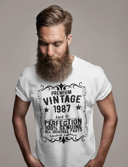 Premium Vintage année 1987, blanc, T-shirt à manches courtes et col rond pour hommes, t-shirt cadeau 00349