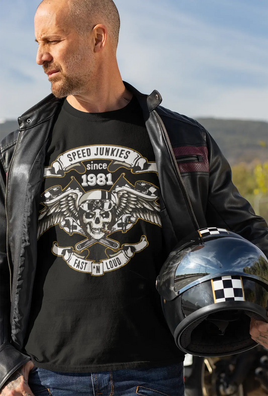Speed ​​Junkies Since 1981 Men's T-shirt Noir Anniversaire Cadeau 00462