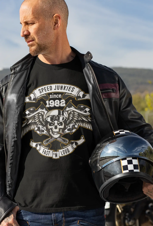 Speed ​​Junkies Since 1982 Men's T-shirt Noir Anniversaire Cadeau 00462