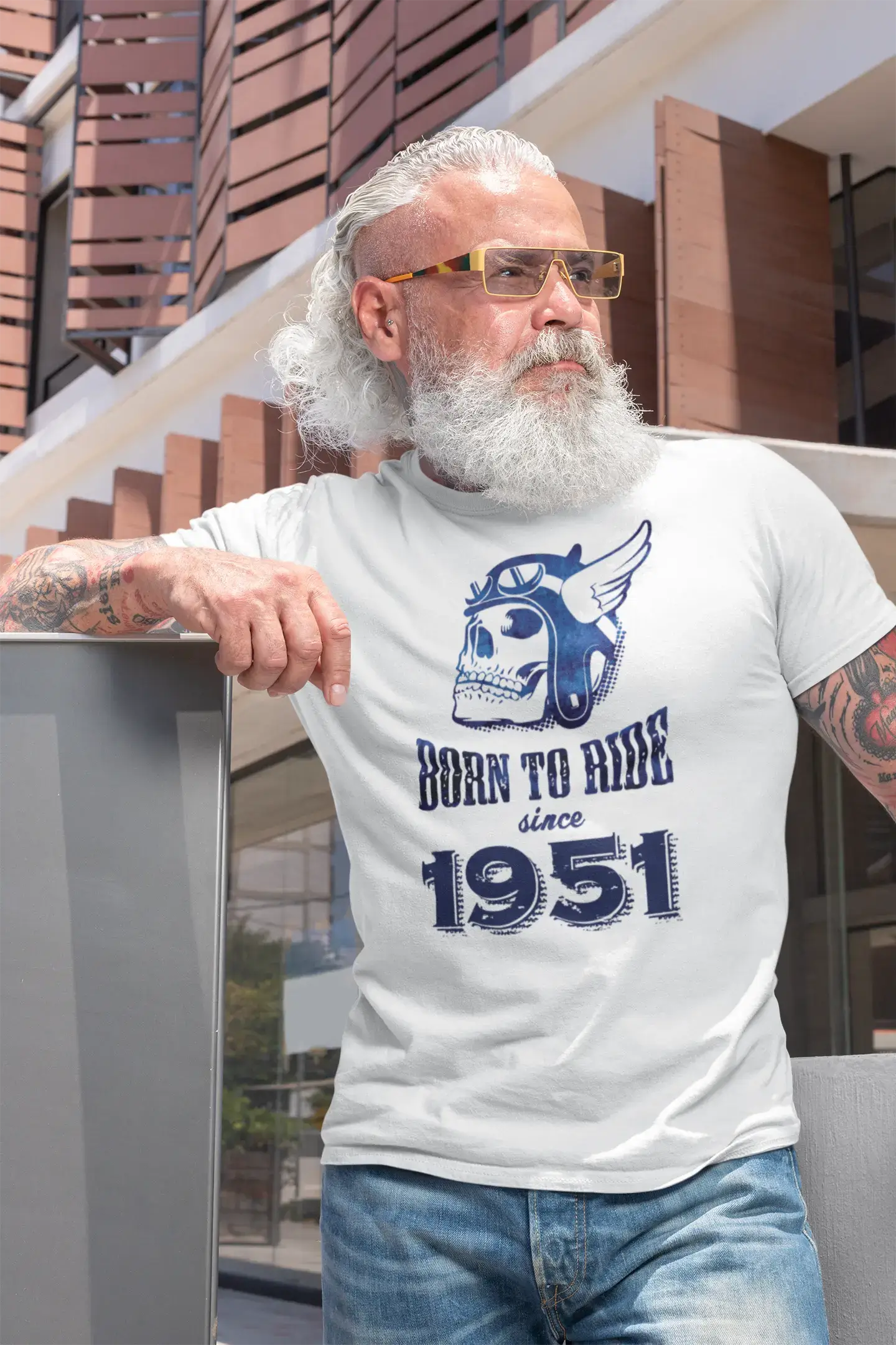 1951, Born to Ride Since 1951 T-shirt Homme Blanc Cadeau d'anniversaire 00494