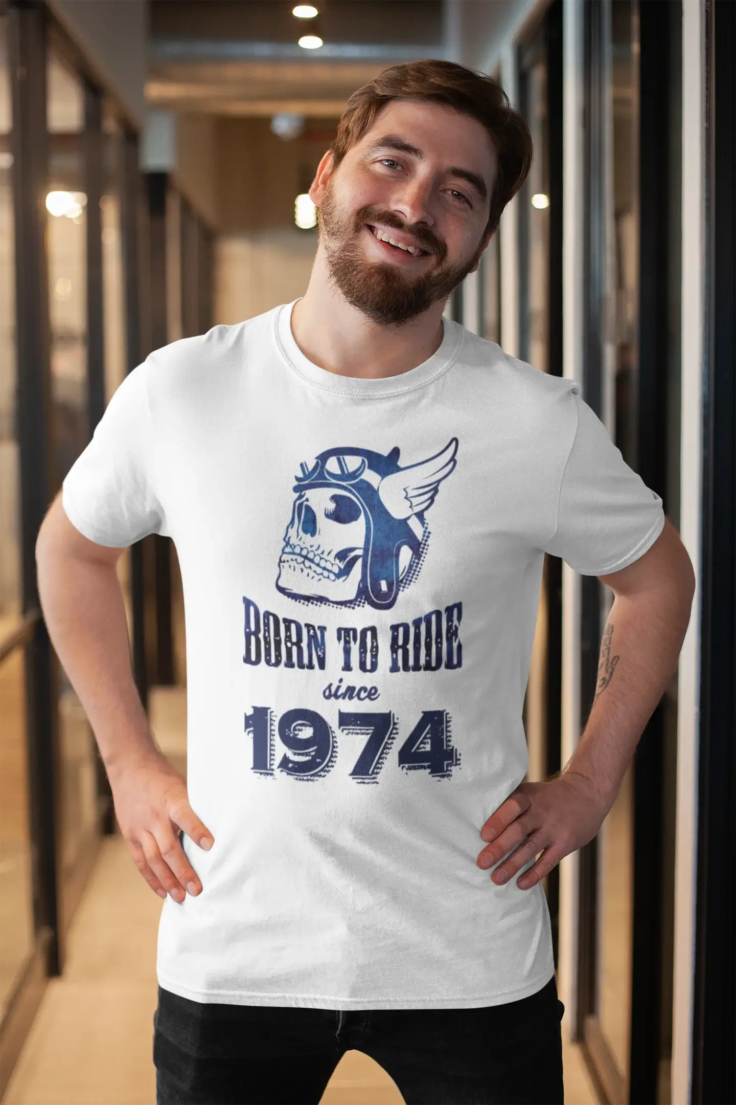 1974, Born to Ride Since 1974 Herren T-Shirt Weiß Geburtstagsgeschenk 00494