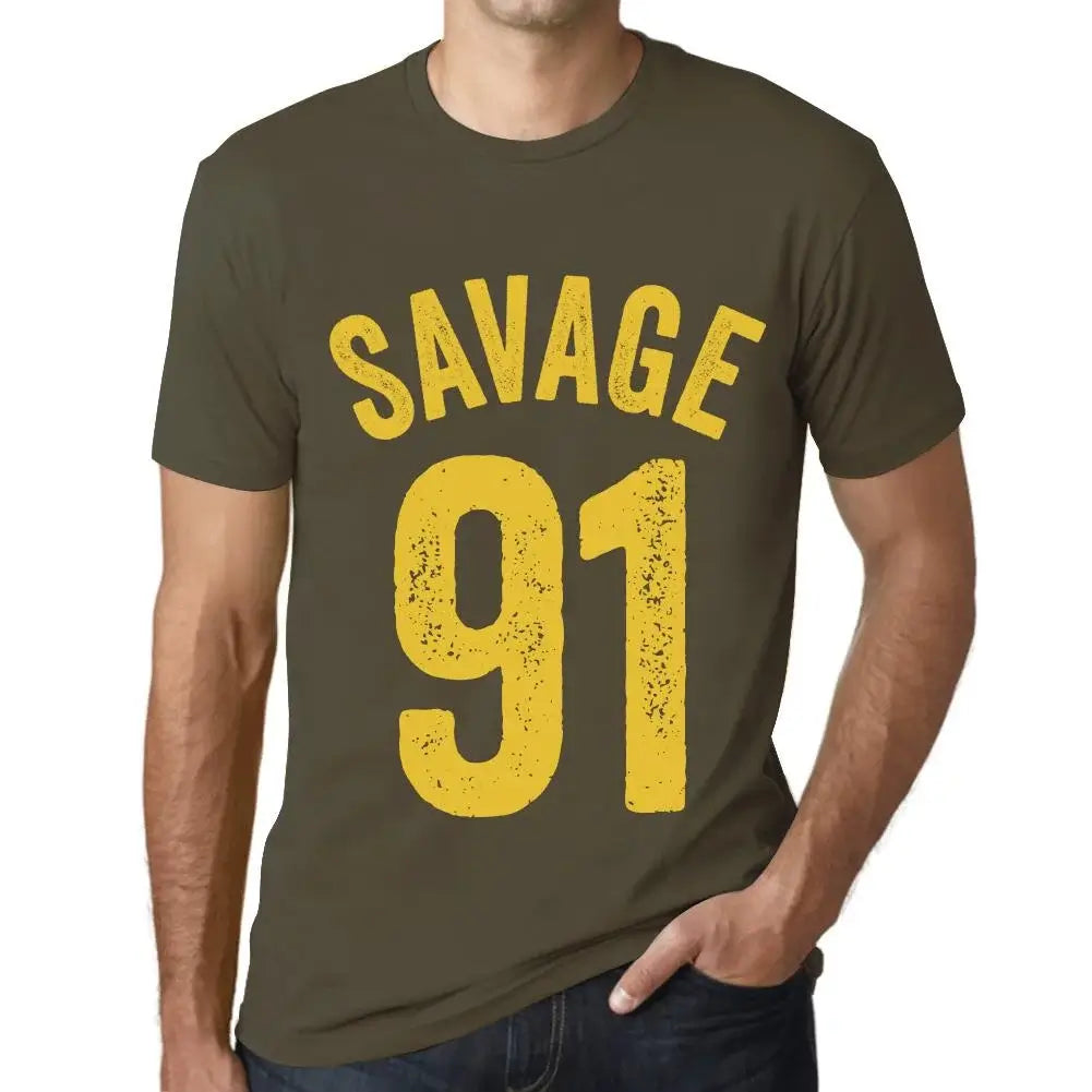 Men's Graphic T-Shirt Savage 91 91st Birthday Anniversary 91 Year Old Gift 1933 Vintage Eco-Friendly Short Sleeve Novelty Tee