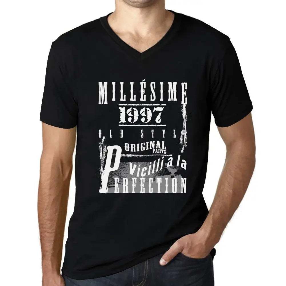 Men's Graphic T-Shirt V Neck Vintage Aged to Perfection 1997 – Millésime Vieilli à la Perfection 1997 – 27th Birthday Anniversary 27 Year Old Gift 1997 Vintage Eco-Friendly Short Sleeve Novelty Tee
