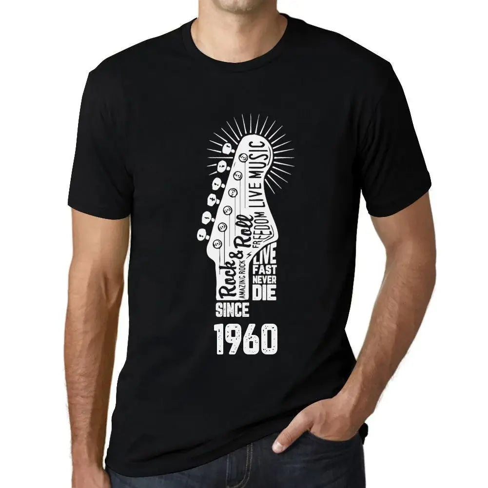 Men's Graphic T-Shirt Live Fast, Never Die Guitar and Rock & Roll Since 1960 64th Birthday Anniversary 64 Year Old Gift 1960 Vintage Eco-Friendly Short Sleeve Novelty Tee
