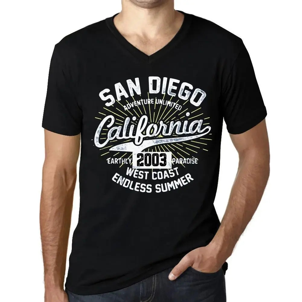 Men's Graphic T-Shirt V Neck San Diego California Endless Summer 2003 21st Birthday Anniversary 21 Year Old Gift 2003 Vintage Eco-Friendly Short Sleeve Novelty Tee