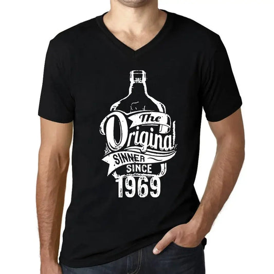 Men's Graphic T-Shirt V Neck The Original Sinner Since 1969 55th Birthday Anniversary 55 Year Old Gift 1969 Vintage Eco-Friendly Short Sleeve Novelty Tee
