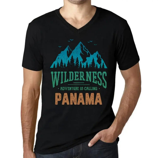 Men's Graphic T-Shirt V Neck Wilderness, Adventure Is Calling Panama Eco-Friendly Limited Edition Short Sleeve Tee-Shirt Vintage Birthday Gift Novelty