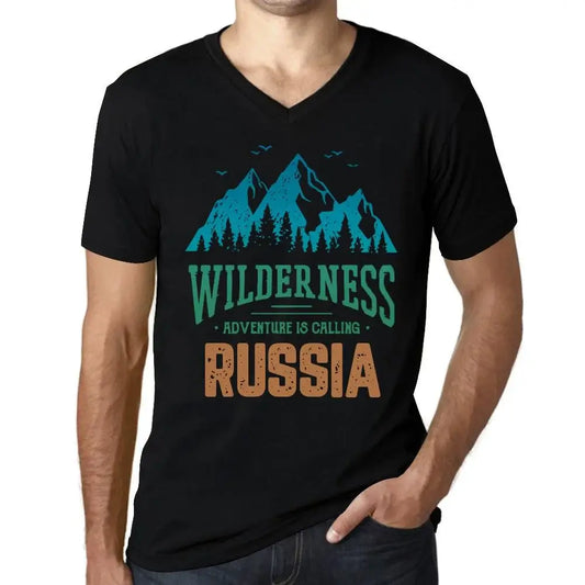 Men's Graphic T-Shirt V Neck Wilderness, Adventure Is Calling Russia Eco-Friendly Limited Edition Short Sleeve Tee-Shirt Vintage Birthday Gift Novelty