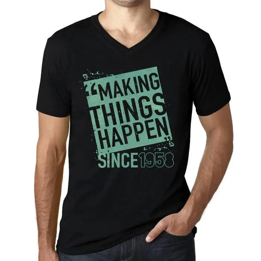 Men's Graphic T-Shirt V Neck Making Things Happen Since 1958 66th Birthday Anniversary 66 Year Old Gift 1958 Vintage Eco-Friendly Short Sleeve Novelty Tee