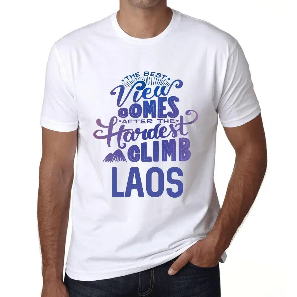 Men's Graphic T-Shirt The Best View Comes After Hardest Mountain Climb Laos Eco-Friendly Limited Edition Short Sleeve Tee-Shirt Vintage Birthday Gift Novelty