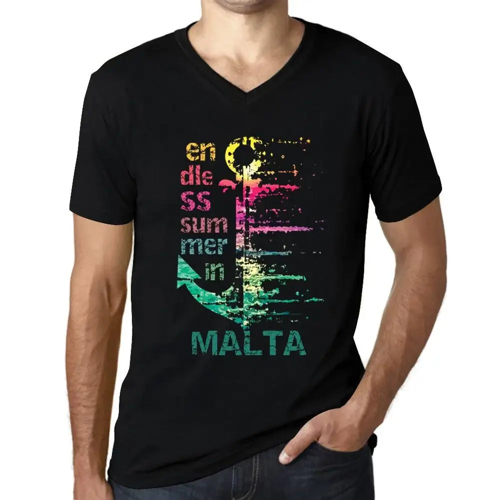 Men's Graphic T-Shirt V Neck Endless Summer In Malta Eco-Friendly Limited Edition Short Sleeve Tee-Shirt Vintage Birthday Gift Novelty