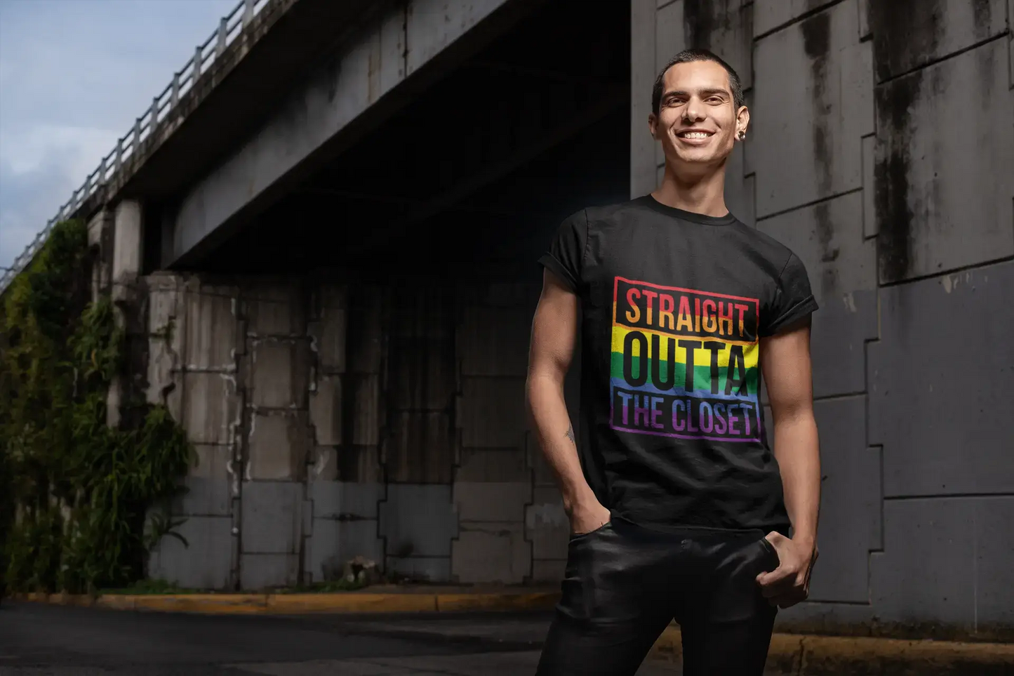 Men's Graphic T-Shirt LGBT Straight Outta the Closet Deep Black Round Neck