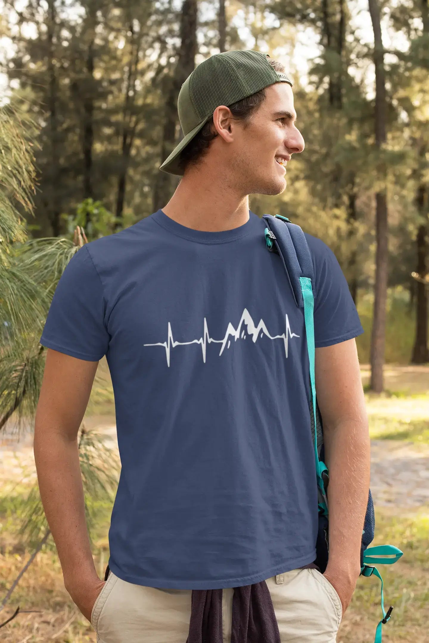 ULTRABASIC - Graphic Printed Men's Mountain Heartbeat T-Shirt Royal Blue