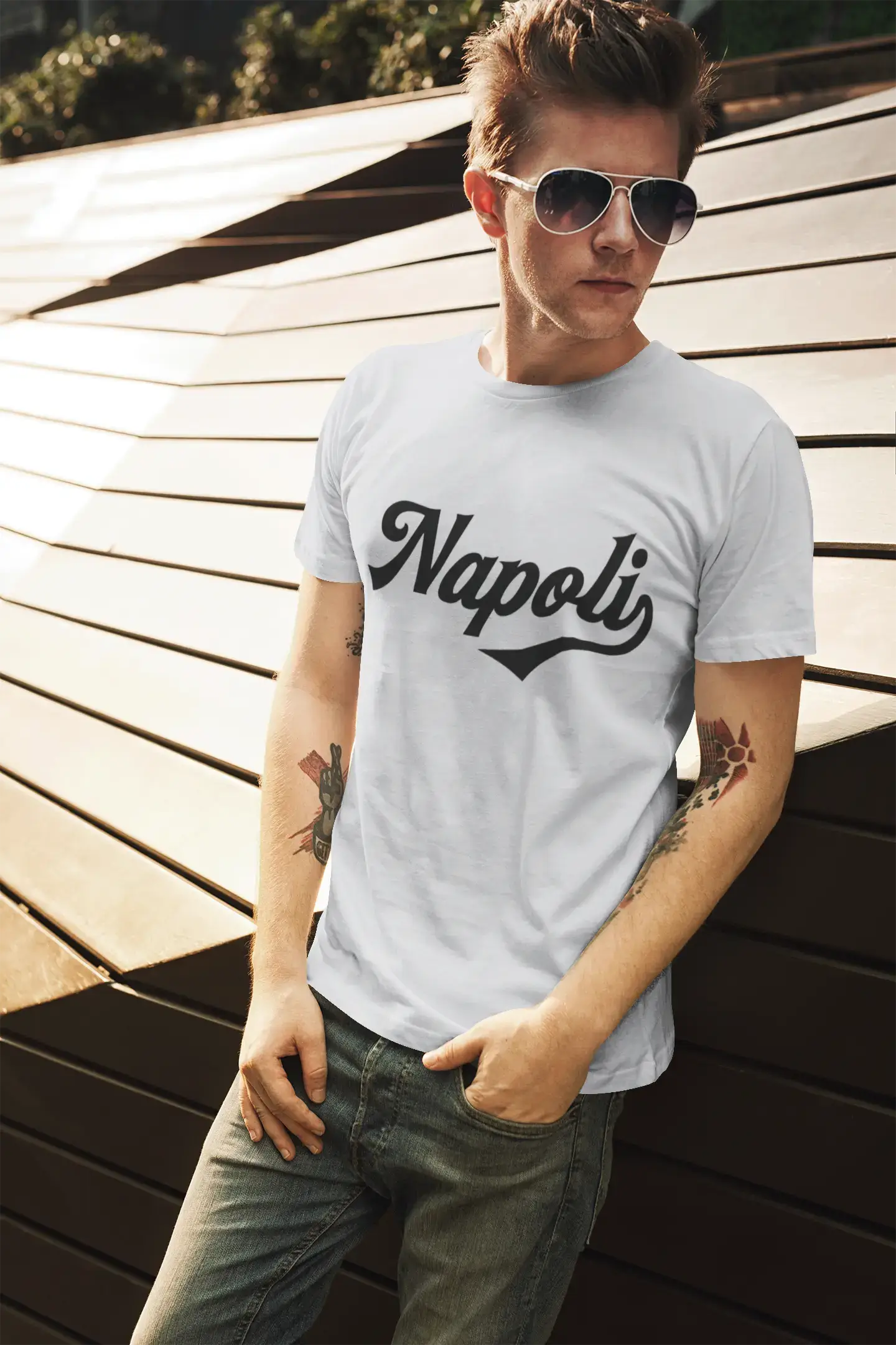 ULTRABASIC - Graphic Printed Men's Napoli T-Shirt Denim