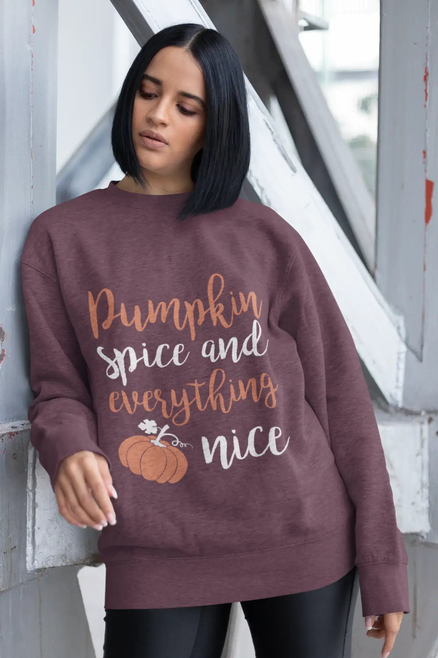 ULTRABASIC - Women's Printed Graphic Sweatshirt Pumpkin Spice And Everything Nice T-Shirt Cute Casual Letter Print Tee Deep Black