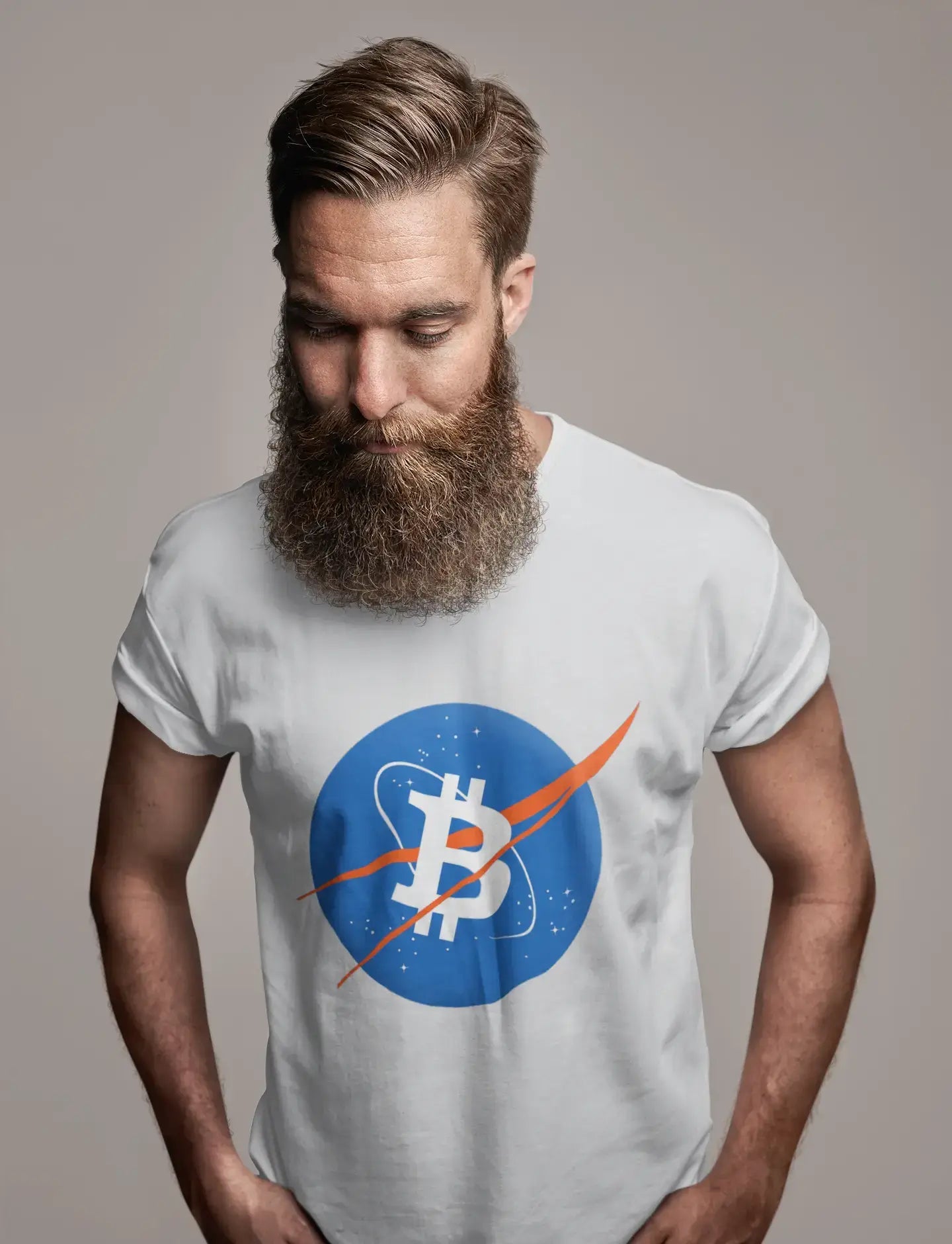 Men’s Graphic T-Shirt Bitcoin BTC NASA Style Vintage White Gift Idea