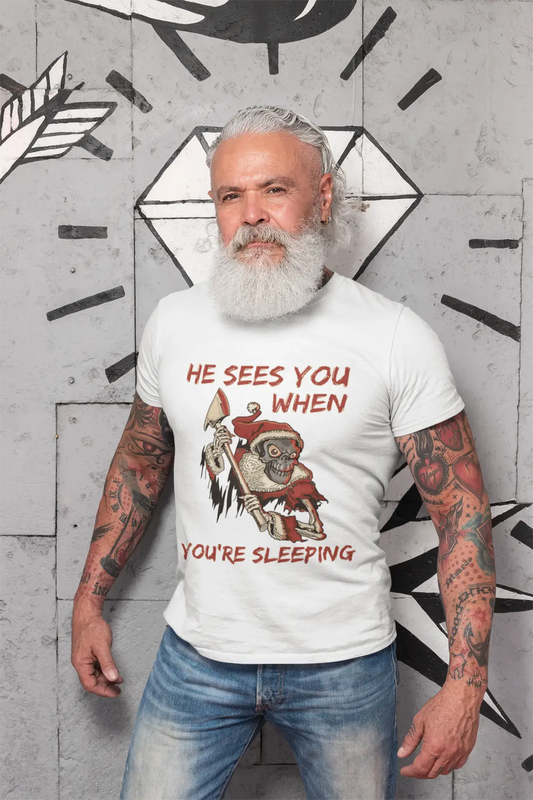 ULTRABASIC Herren-Grafik-T-Shirt „He Sees You When You're Sleeping“ – Totenkopf-Shirt