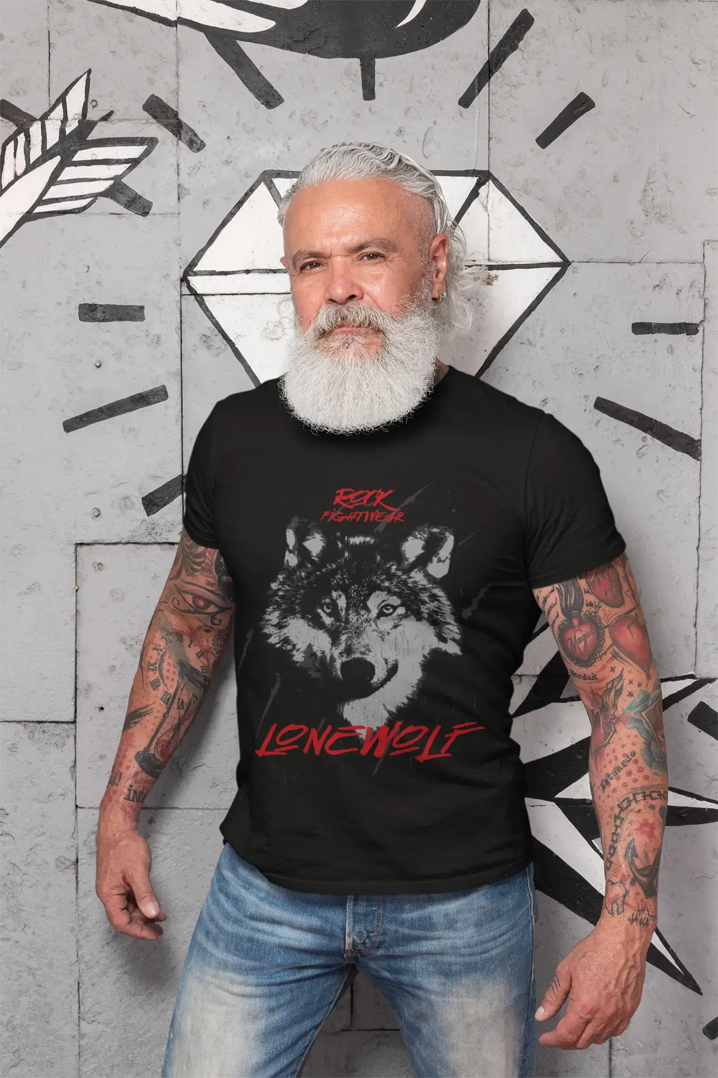 T-shirt graphique ULTRABASIC pour hommes Rock Fightwear - Lonewolf - Chemise loup pour homme