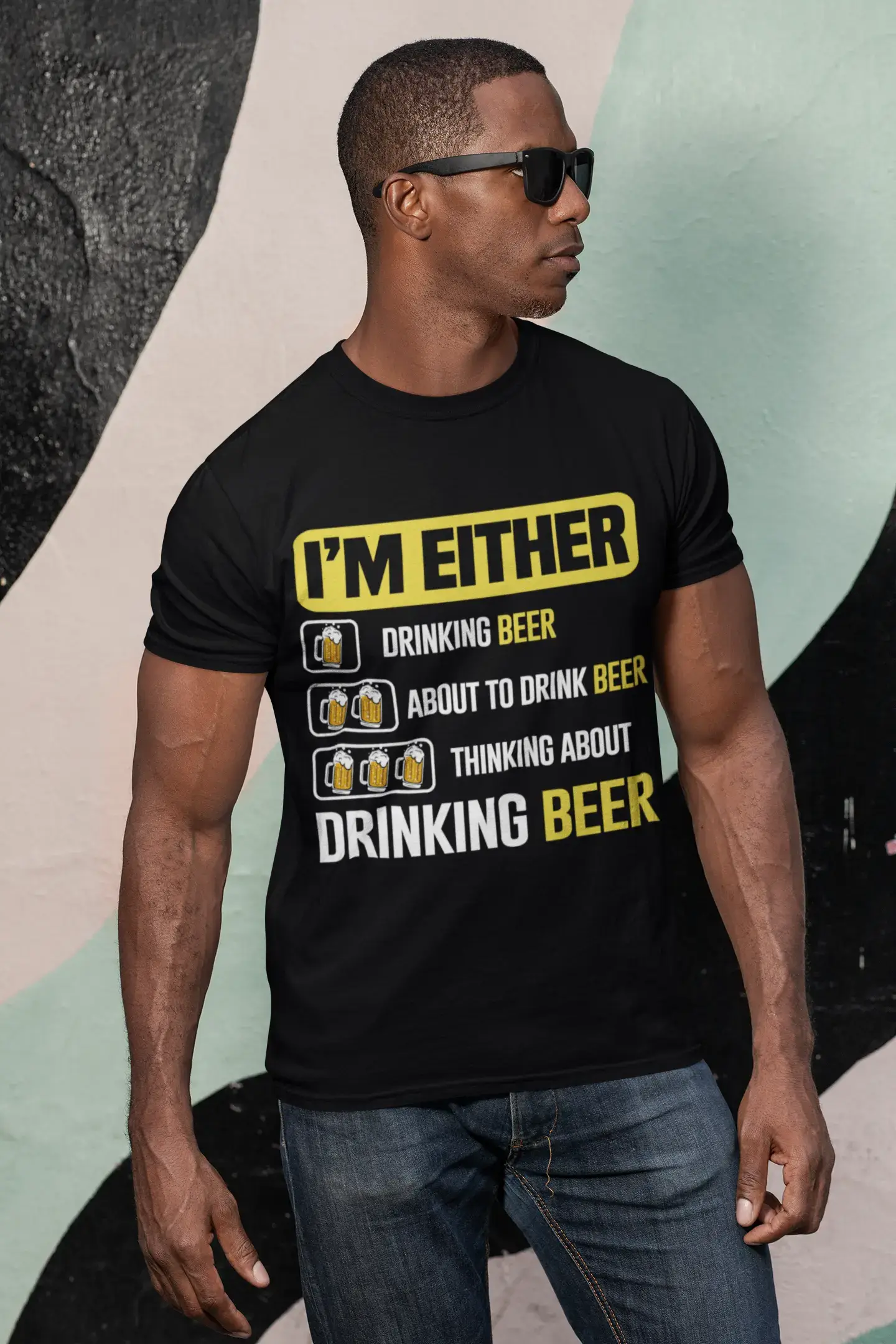 ULTRABASIC Herren-T-Shirt „Entweder trinke ich Bier, ich bin dabei, Bier zu trinken, oder ich denke darüber nach, Bier zu trinken – lustiges Bierliebhaber-T-Shirt“.