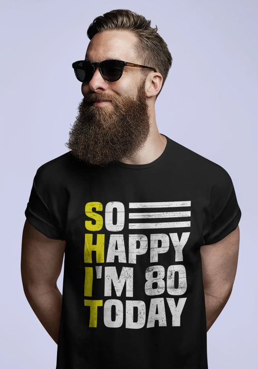 ULTRABASIC Herren T-Shirt Vintage So Happy I'm 80 Today – Lustiges T-Shirt als Geschenk zum 80. Geburtstag