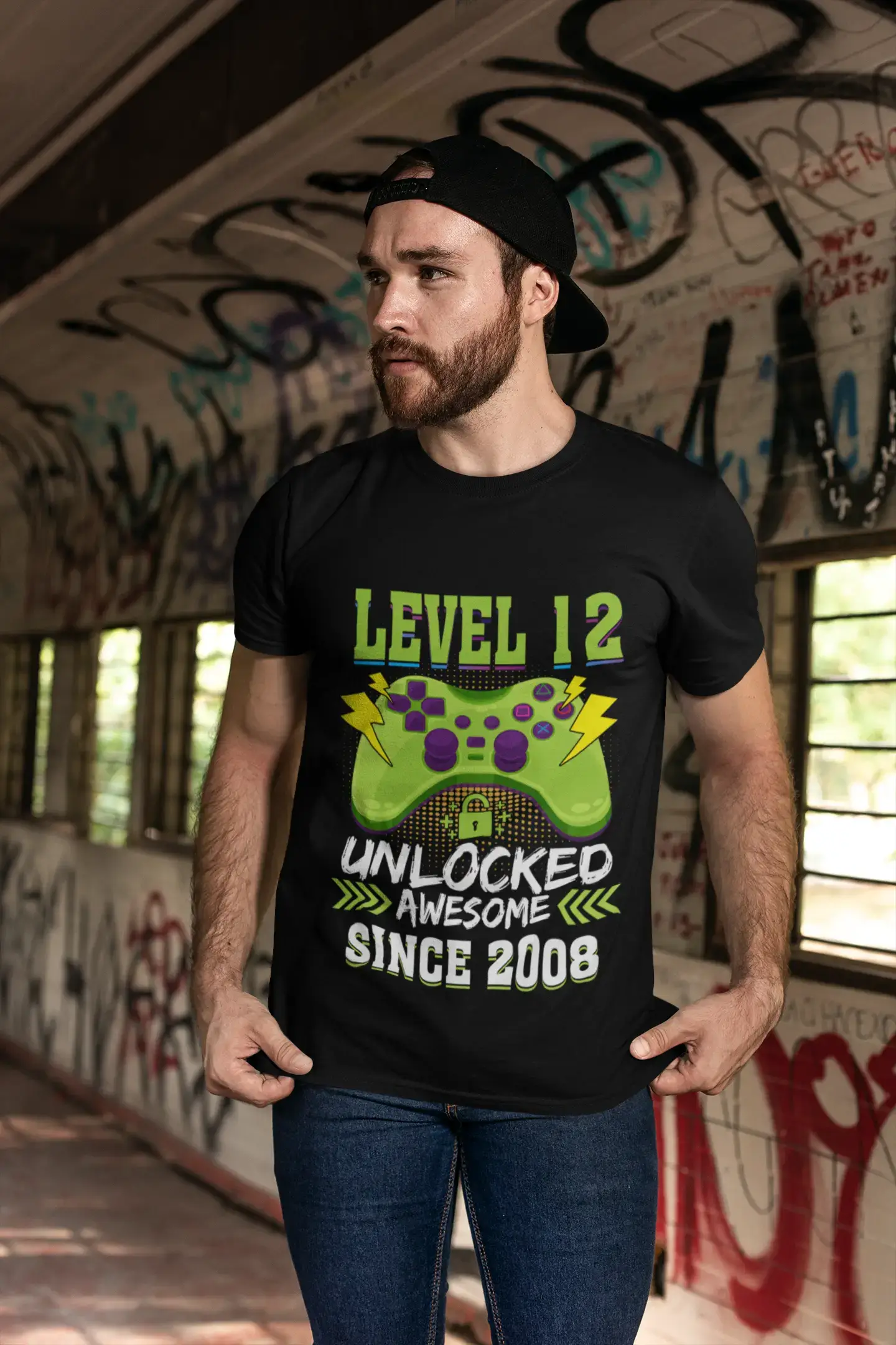 ULTRABASIC Men's Gaming T-Shirt Level 12 Unlocked - Awesome Since 2008 - 12th Birthday Gift