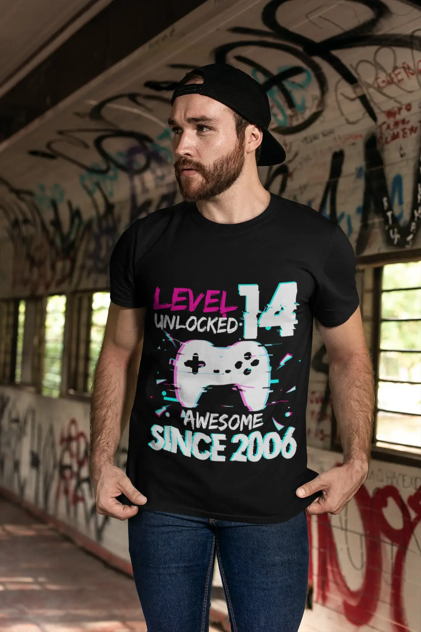 ULTRABASIC Men's Gaming T-Shirt Level 14 Unlocked - Awesome Since 2006 - 14th Birthday Gift