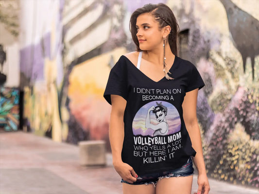 ULTRABASIC Damen-T-Shirt mit V-Ausschnitt „Ich hatte nicht vor, Volleyball-Mutter zu werden“ – lustiges Zitat