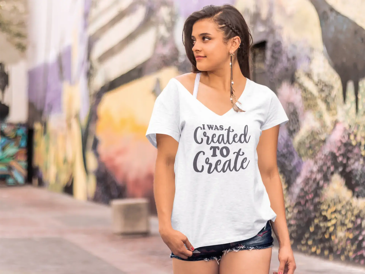 ULTRABASIC Women's T-Shirt I Was Created to Create - Short Sleeve Tee Shirt Tops