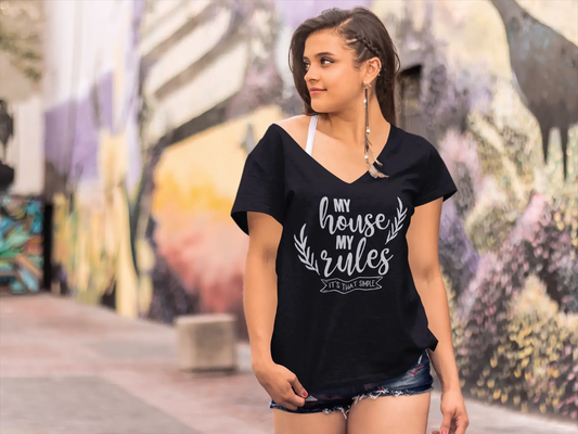 ULTRABASIC T-Shirt Femme My House My Rules - Tee Shirt Manches Courtes Tops