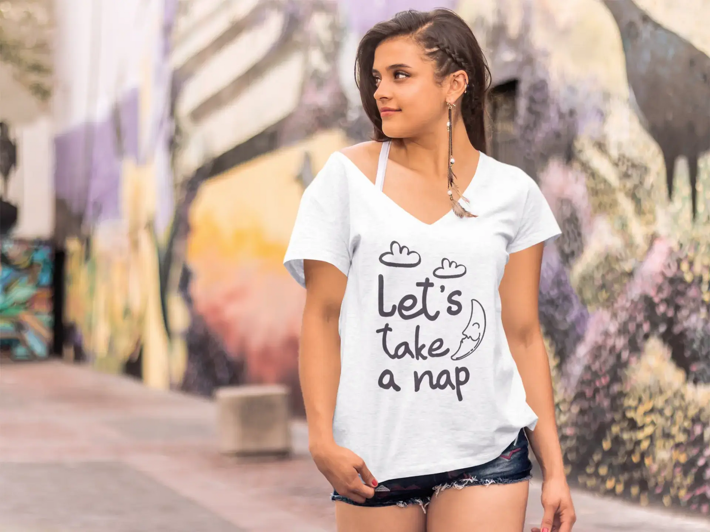 ULTRABASIC T-Shirt Femme Let's Take A Nap - T-Shirt à Manches Courtes Hauts