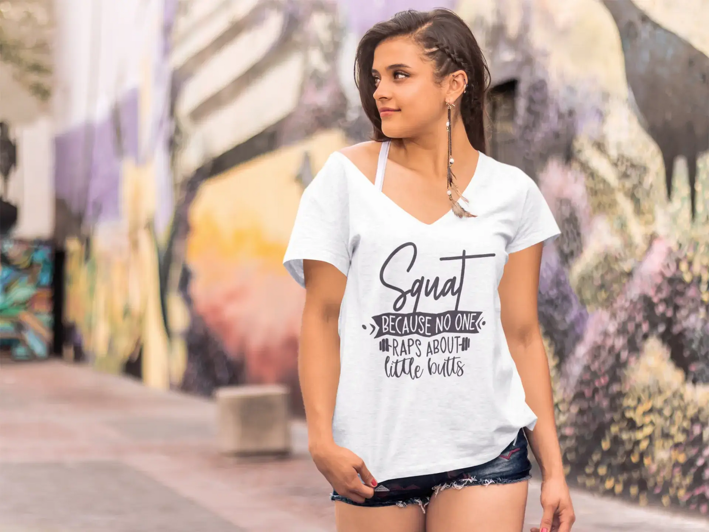 ULTRABASIC Women's Novelty T-Shirt Squat Because No One Raps About Little Butts