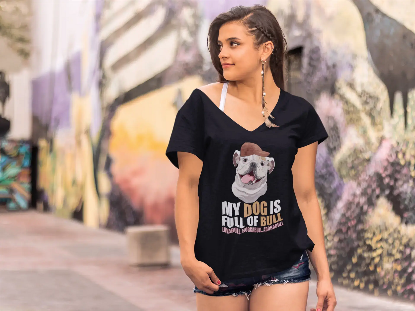 T-Shirt femme ULTRABASIC Mon chien est plein de taureau - Tee Shirt drôle bouledogue français