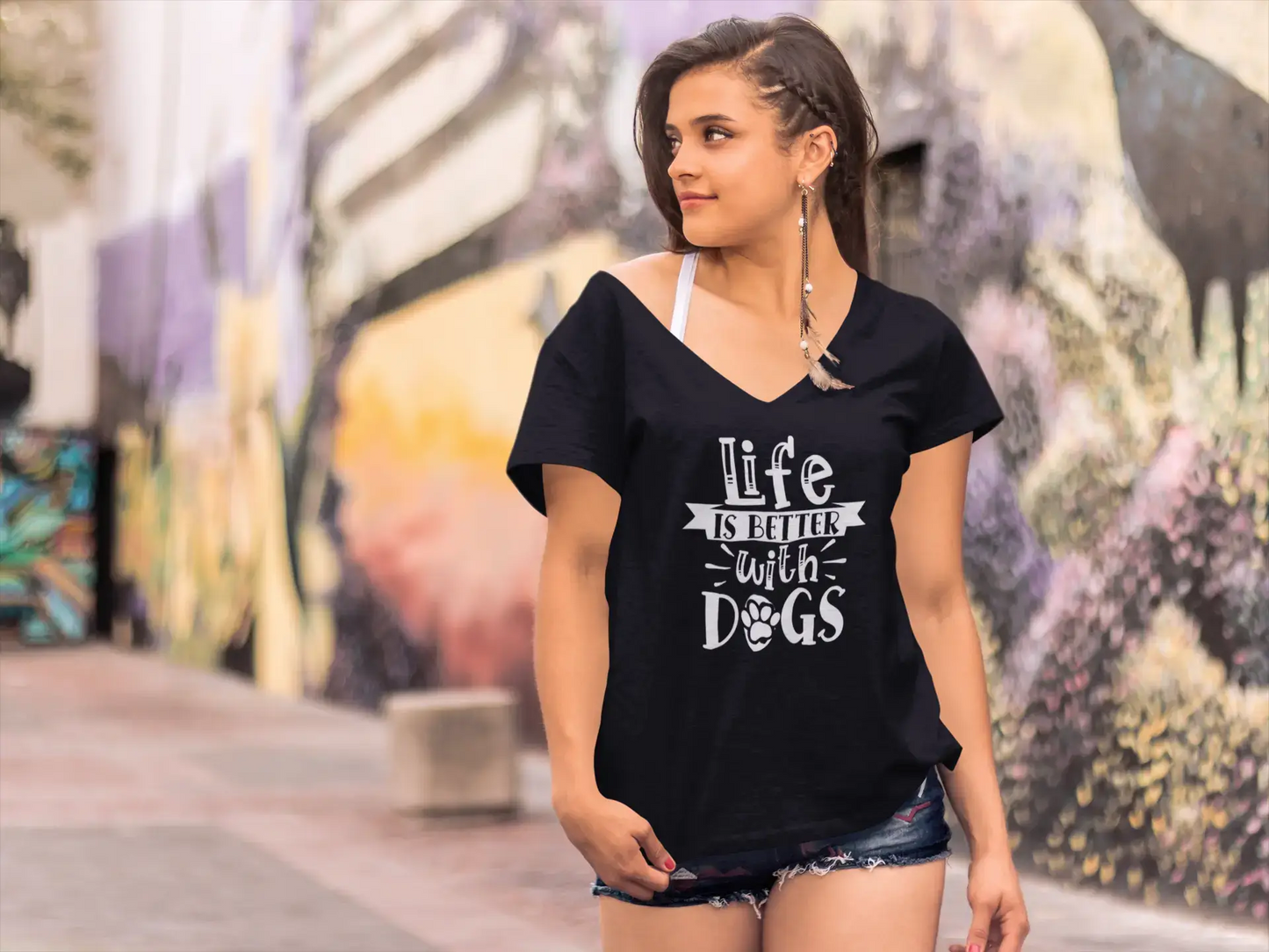 ULTRABASIC Women's T-Shirt Life Is Better With Dogs - Funny Short Sleeve Tee Shirt