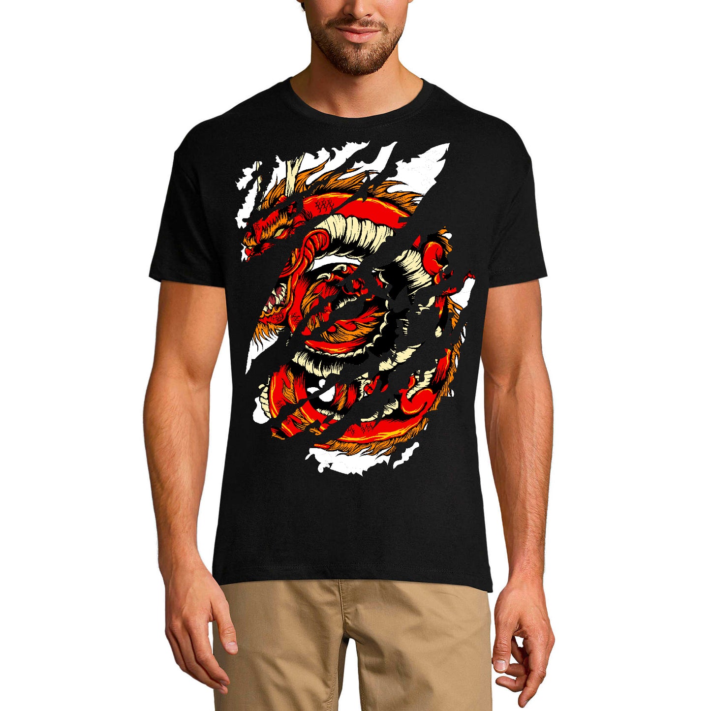 ULTRABASIC Men's Torn T-Shirt Red Dragon - Vintage Shirt for Men