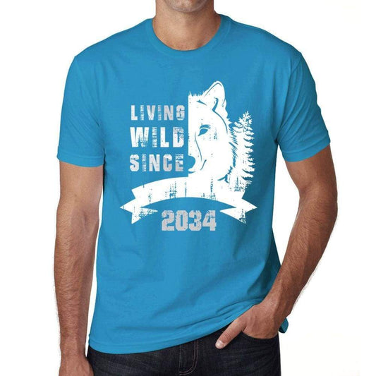 2034 Living Wild Since 2034 Mens T-Shirt Blue Birthday Gift 00499 - Blue / X-Small - Casual