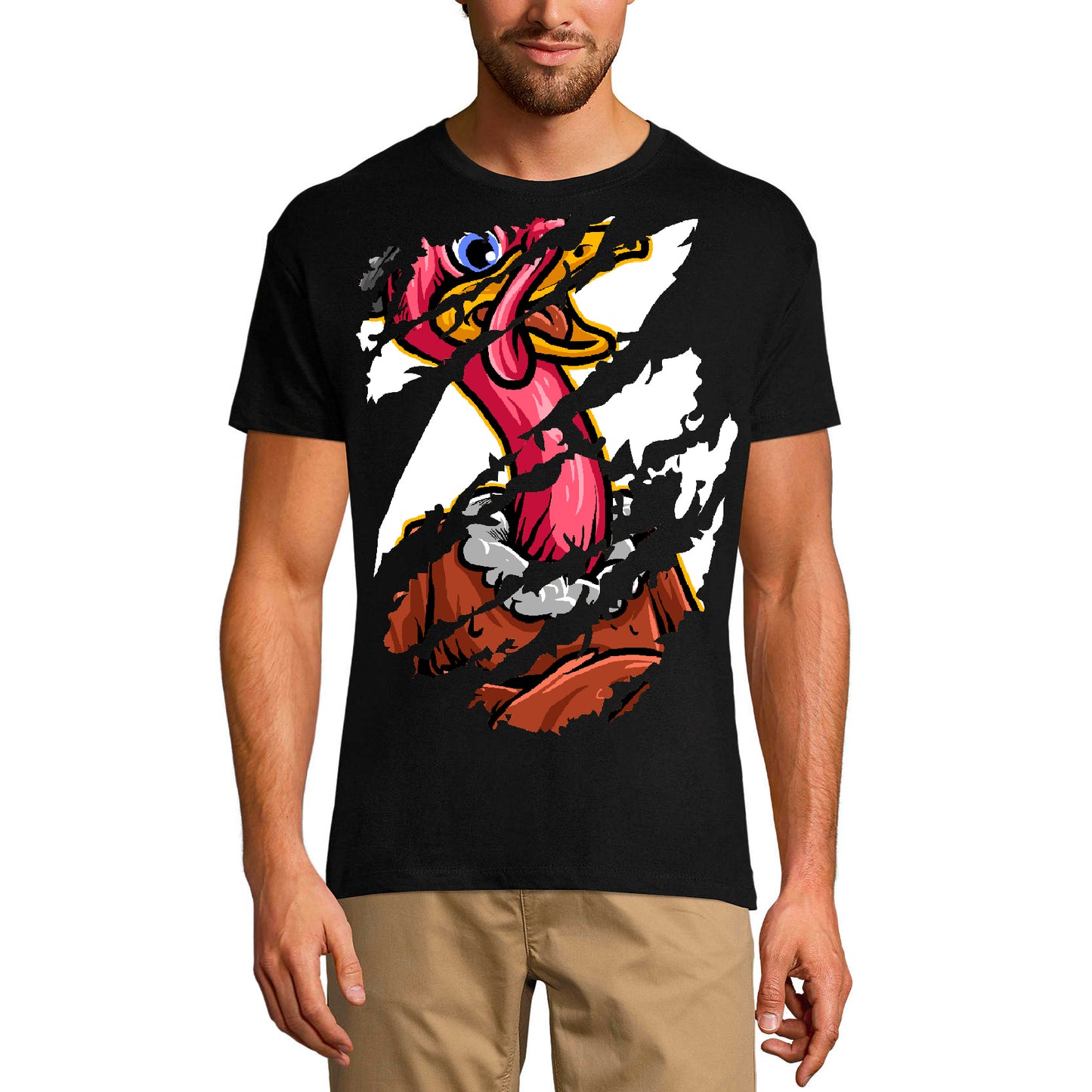 ULTRABASIC Men's Torn T-Shirt Turkey Bird - Big Bird Face - Vintage Shirt