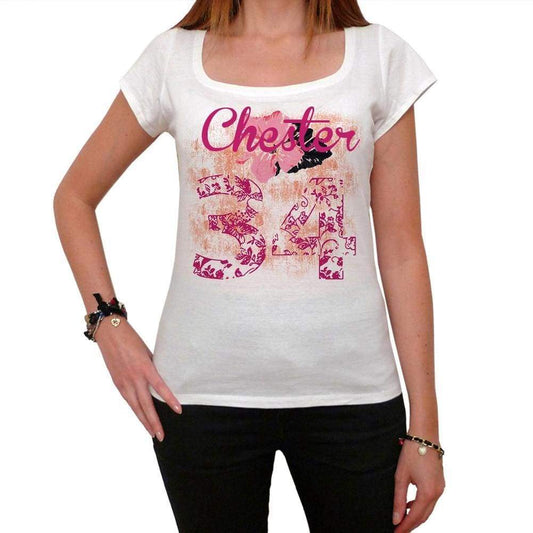 34 Chester City With Number Womens Short Sleeve Round White T-Shirt 00008 - Casual