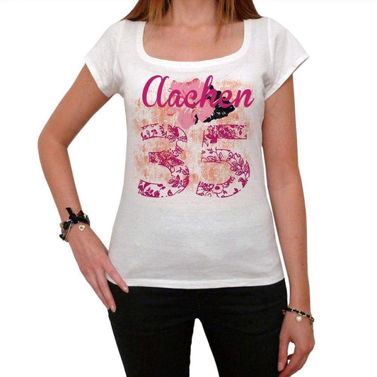 35 Aachen City With Number Womens Short Sleeve Round White T-Shirt 00008 - Casual