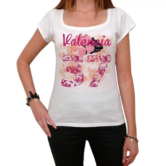 37 Valencia City With Number Womens Short Sleeve Round White T-Shirt 00008 - Casual