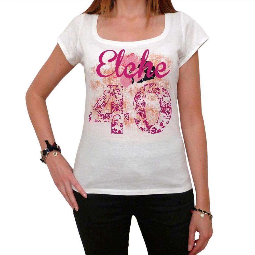 40 Elche City With Number Womens Short Sleeve Round White T-Shirt 00008 - White / Xs - Casual