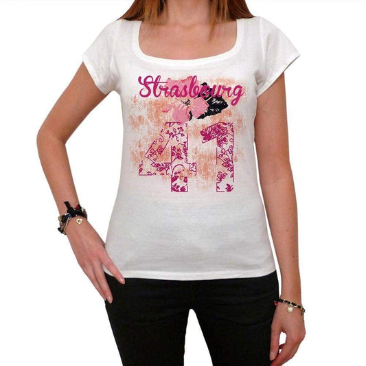 41 Strasbourg City With Number Womens Short Sleeve Round White T-Shirt 00008 - White / Xs - Casual
