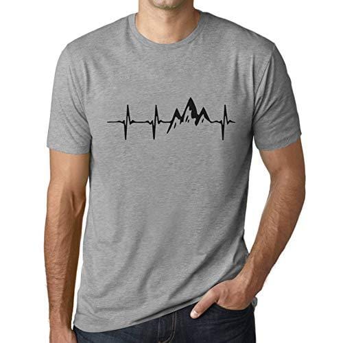Ultrabasic - Homme T-Shirt Graphique Rythme Cardiaque de Montagne Gris Chiné