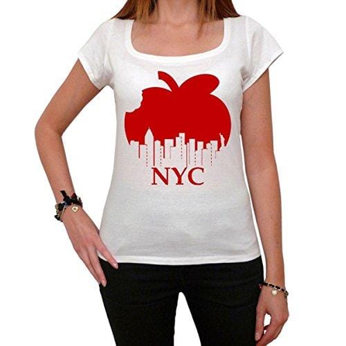 New York NYC Big Apple, T-Shirt für Damen, mit berühmtem Aufdruck, Weiß