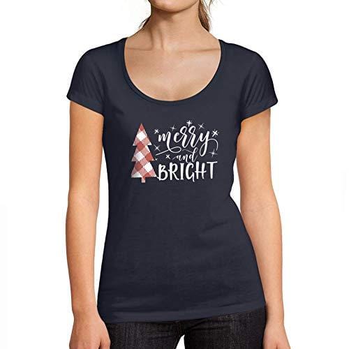 Ultrabasic - Femme Graphique Merry and Bright Christmas T-Shirt Action de Grâces Xmas Cadeau Idées Tee French Marine
